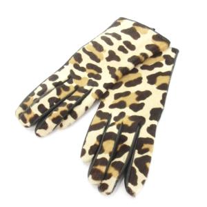 グローブ ハラコ シルク ヒョウ柄 ベージュ ブラック