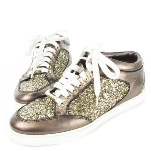 MIAMI マイアミ スニーカー レースアップ グリッター レザー 革 35 22.0cm アンティークゴールドカラー