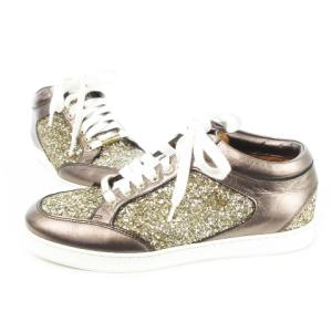 JIMMY CHOO MIAMI マイアミ スニーカー レースアップ グリッター レザー 革 35 22.0cm アンティークゴールドカラー