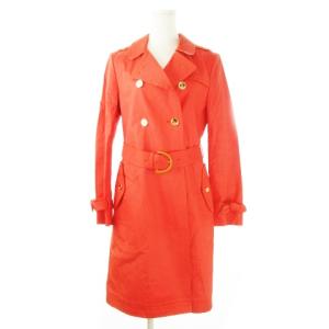 トレンチコート ダブル ロング丈 ベルト付き 袖口リボン 裏地チェック 4 M オレンジ /CK8 GY19
