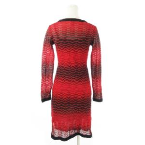 MISSONI ニットワンピース ミニ 透け感 ストレッチ グラデーション ボーダー 42 S 赤 レッド 黒 ブラック