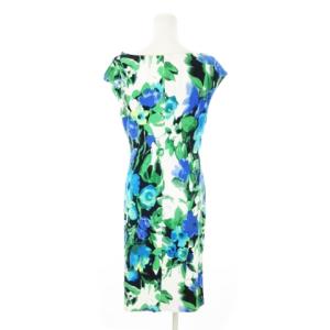 LAUREN RALPH LAUREN ワンピース ひざ丈 半袖 ドレープ ボタニカル フラワー 水彩 花柄 総柄 6 M?L 緑 グリーン /AH3