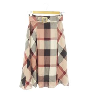 ミモレスカート ロング フレア チェック 総柄 ベルト 36 S ピンク /AO20 GY19