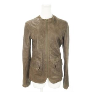 ラムレザー ジャケット 革ジャン 羊革 本革 ノーカラー ジップアップ 38 M 茶 ブラウン /MN1