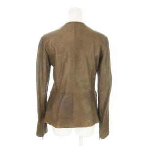 MAX&CO. ラムレザー ジャケット 革ジャン 羊革 本革 ノーカラー ジップアップ 38 M 茶 ブラウン /MN1