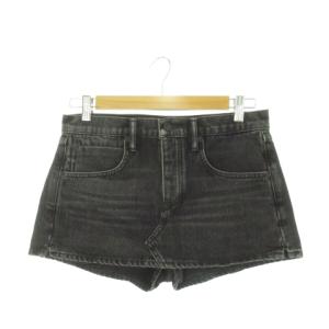 デニムスカパン ショートパンツ スカート見え タイト マイクロミニ ウォッシュ加工 25 黒 ブラック