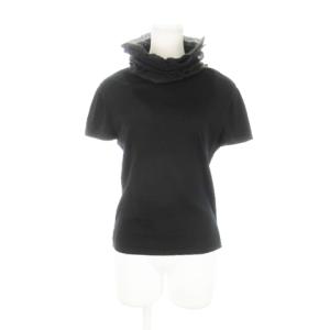 ニット セーター ハイネック ティアードネック 半袖 ウール モヘア混 アンゴラ混 黒 ブラック /AH14