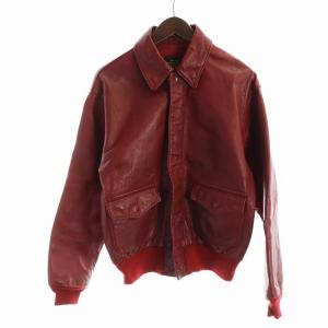  A-2 レザージャケット 馬革 長袖 ジップアップ 切替 ステンカラー 総裏地 ロゴ 36 S 赤 レッド