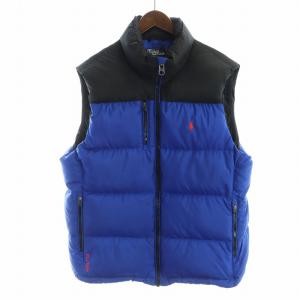 ダウンベスト ジップアップ ワンポイント ロゴ L 青 ブルー GY01 /MQ