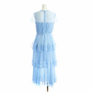 self-portrait ワンピース ドレス ロング 半袖 フレア プリーツ レース 総柄 UK6 水色 青 ブルー GY01 /MQ