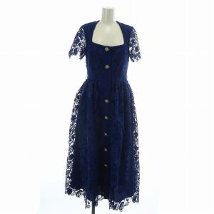 BLUE GUIPURE LACE MIDI DRESS ワンピース ドレス 半袖 ロング レース スクエアネック