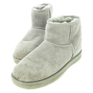 ムートンブーツ ショートブーツ レザー 革 スエード 切替 ロゴ 24.0cm グレー /CK22 GY01