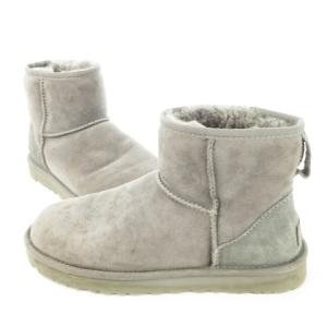 UGG ムートンブーツ ショートブーツ レザー 革 スエード 切替 ロゴ 24.0cm グレー /CK22 GY01