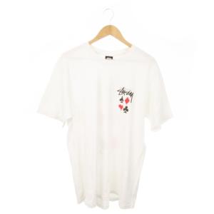 STUSSY Tシャツ カットソー 半袖 クルーネック コットン プリント トランプ柄 ロゴ L 白 ホワイト /AO17