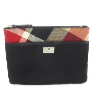 クラッチバッグ サコッシュ ナイロン レザー 革 ロゴプレート チェック 黒 ブラック /CK1 GY01