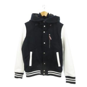 フーディブルゾン スタジャン スタジアムジャンパー ジップアップ 中綿 裏地キルティング ライン S 紺