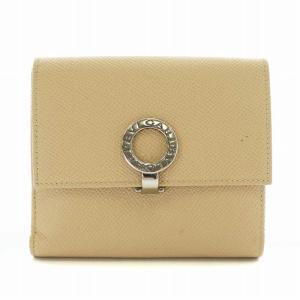 財布 二つ折り レザー ロゴ クリップ シルバー金具 ベージュ /XZ GY12