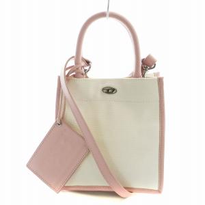 トートバッグ ショルダーバッグ 2WAY ハンド キャンバス レザー パスケース付き ピンク 白 ホワイト