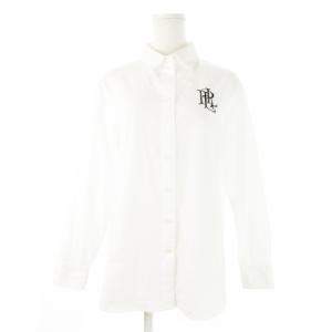 リラックスド フィット ストレッチ コットン シャツ 長袖 ロゴ 刺繍 ワンポイント S 白 ホワイト