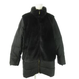 ダウンジャケット コート スタンドカラー ダブルジップ ファー 切替 ゴールド金具 38 M 黒 ブラック