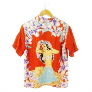 Pine McSwine アロハシャツ 半袖 プリント プルメリア ダンサー M オレンジ /CK8 GY12