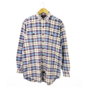 90s 初期 三つ星タグ ネルシャツ コットン レギュラー 長袖 ダブルポケット M 青 ブルー /CK5