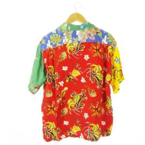 BEAMS 雷門 Tokyo Style アロハシャツ 半袖 プリント ハワイ フィッシュ アロハ リゾート L 赤