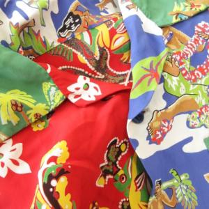 BEAMS 雷門 Tokyo Style アロハシャツ 半袖 プリント ハワイ フィッシュ アロハ リゾート L 赤