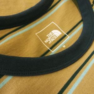 THE NORTH FACE Tシャツ クルーネック 丸首 半袖 ロゴ刺繍 ボーダー アウトドア M ベージュ NT12396 /CK11
