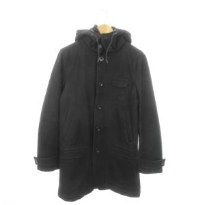 フード取り外しコート エプロンライナー付き ステンカラーコート ワンポイント ロゴ刺繍 M 黒 ブラック