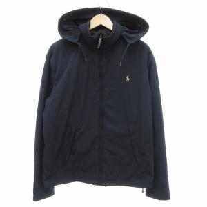 ジップアップブルゾン パーカー フード ホースロゴ刺繍 L ネイビー /JS GY19
