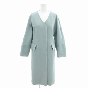 美品 18AW ノーカラーコート ナイロン ロング丈 36 水色 ライトブルー 531-9152105