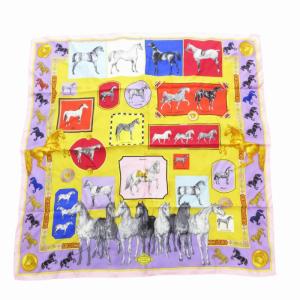 スカーフ 総柄 馬 メデューサ シルク マルチカラー