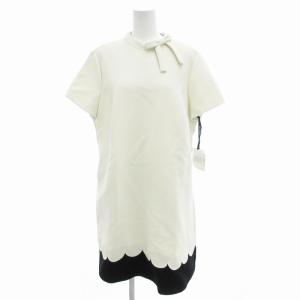 タグ付き ワンピースリボン バイカラー スカラップ 半袖 ロング 48 白 ホワイト 黒 ブラック /FF