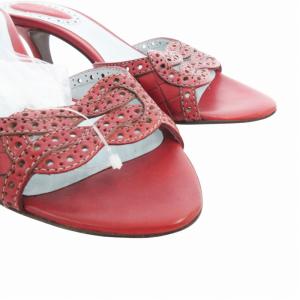 BOTTEGA VENETA ミュール サンダル シューズ ストラップ イントレチャート レザー 35.5 22.5cm 赤 レッド