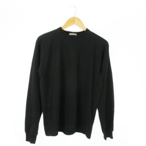 Tシャツ ロンT クルーネック コットン 長袖 イントレチャート レザーパッチ 44 S 黒 ブラック