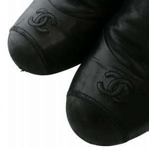 CHANEL ショートブーツ レザー ラウンドトゥ ハイヒール パール ココマーク 35.5 22.5cm 黒 ブラック