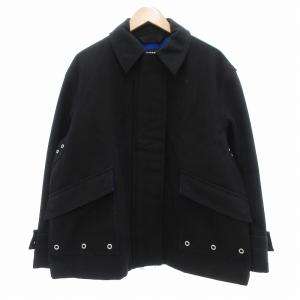 ジップアップジャケット ブルゾン 比翼 パッチポケット ウール 黒 ブラック /JS GY19