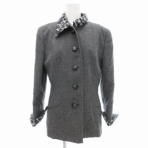 ヴィンテージ ハーフコート ジャケット ステンカラー レオパード柄 フェイクファー アルパカ混 11 グレー