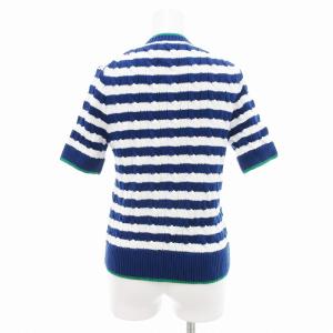 POLO RALPH LAUREN サマーニット カーディガン ボーダー ホースロゴ 半袖 ケーブル編み M 青 ブルー 白 ホワイト /JS