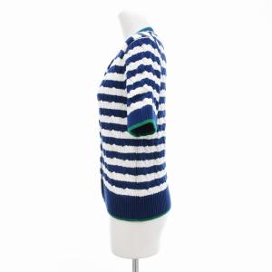 POLO RALPH LAUREN サマーニット カーディガン ボーダー ホースロゴ 半袖 ケーブル編み M 青 ブルー 白 ホワイト /JS