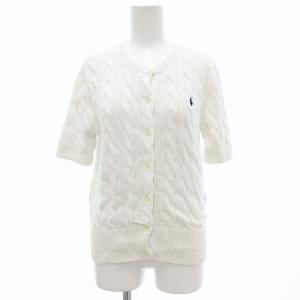 サマーニット カーディガン ロゴ 半袖 ケーブル編み M 白 ホワイト /JS GY19