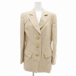 ヴィンテージ ジャケット ブレザー ストライプ 3B 金色ボタン ロゴ 9 ベージュ /JS GY19