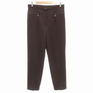 パンツ スラックス ストレート タック ストレッチ ズッカ柄 FFロゴ L 茶 ブラウン /GV GY19