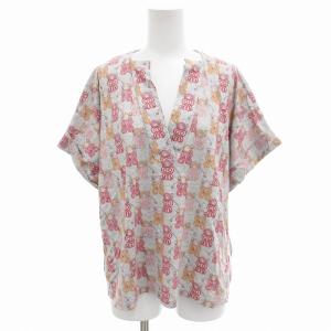 Tシャツ カットソー Vネック カシュクール 総柄 半袖 38 グレー /FF GY19