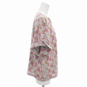 HERMES Tシャツ カットソー Vネック カシュクール 総柄 半袖 38 グレー /FF GY19