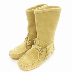 ショートブーツ スエード フリンジ 38 ベージュ /UO GY19