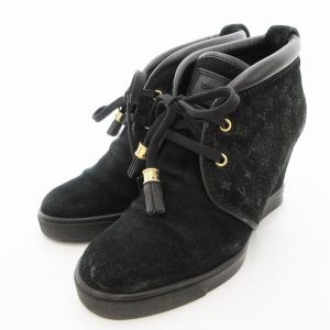ブーティ ショートブーツ スエード モノグラム 35.5 黒 ブラック /UO GY19