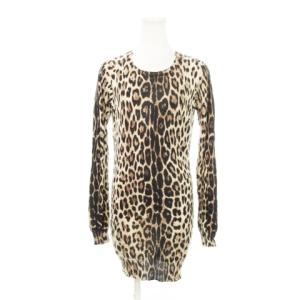 ニット セーター チュニック 長袖 シルク 絹 カシミヤ アニマル ヒョウ柄 レオパード 総柄 42 S?M