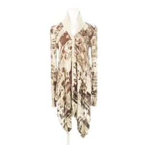 ニットカーディガン ショールカラー 長袖 ヘムライン 総柄 F 茶 ブラウン /AH21 GY19